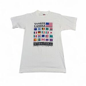 Vintage 90s Yankee Candle MA international flags double sided tee white S mens